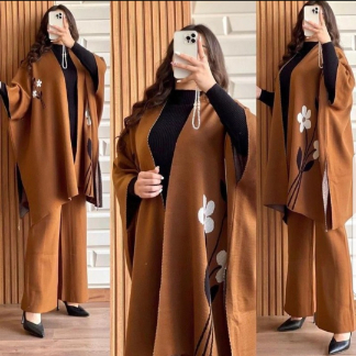 ladies 3pc winter fleece collection cape shawl, high neck, trousers