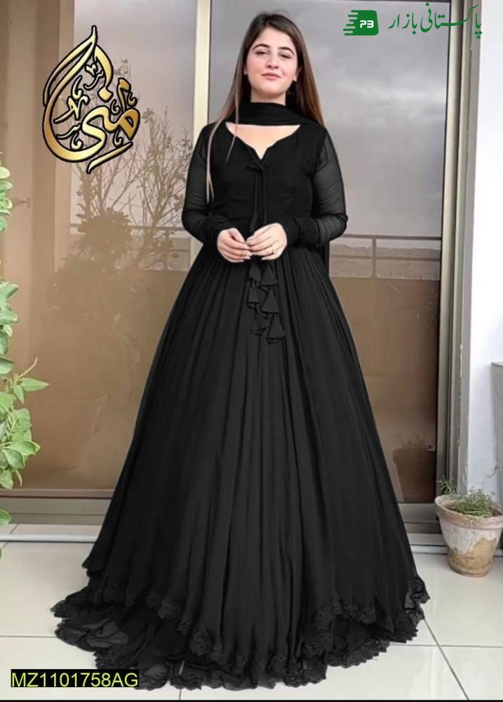 3 Pcs Women's Stitched Chiffon Plain Maxi