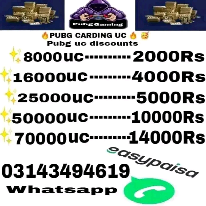Pubg carding uc in pakistan 03172716748